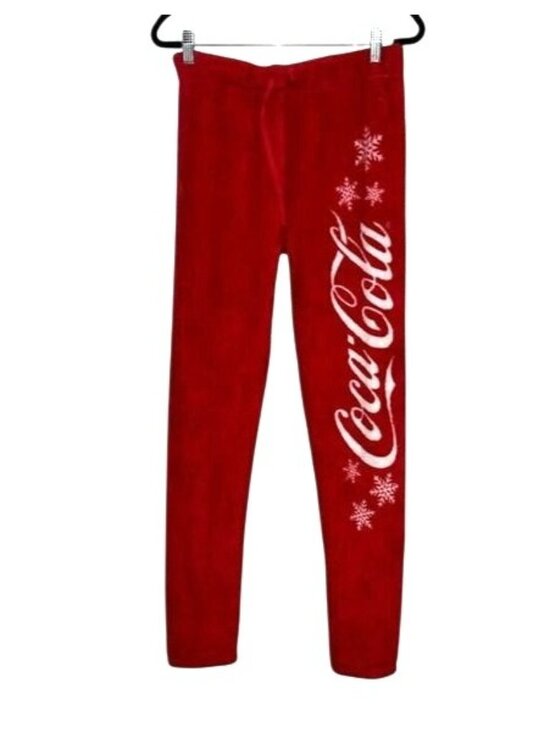 Coca-Cola Red Plush Lounge Pants With Snowflakes Design Small